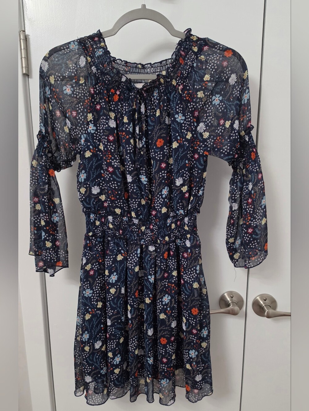 Smukke Girls Size 14 Navy Floral Chiffon Smocked Dress